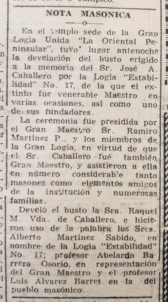 Nota masónica / 7 de febrero 1950